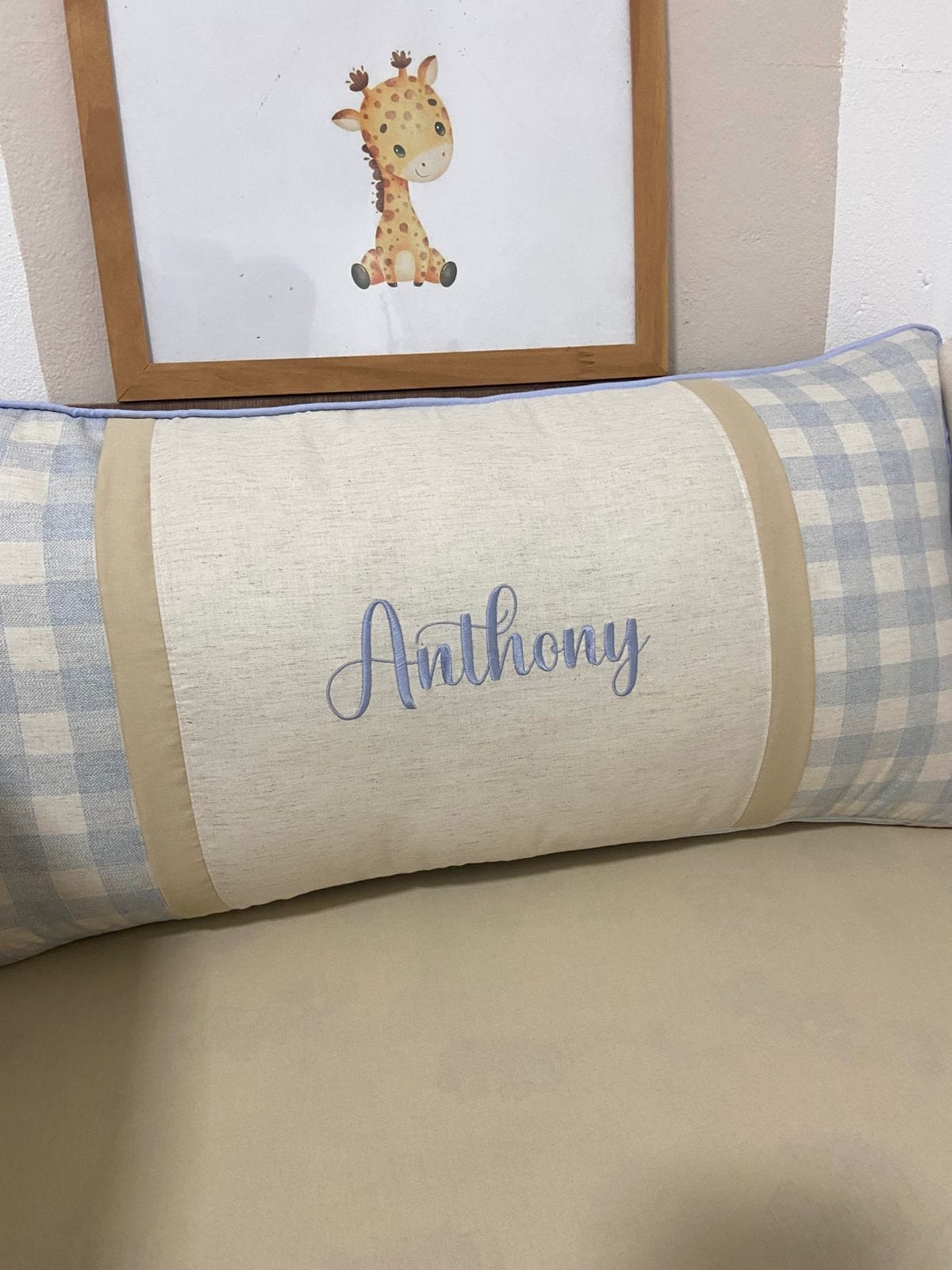 kit berço xadrez azul e linho 2