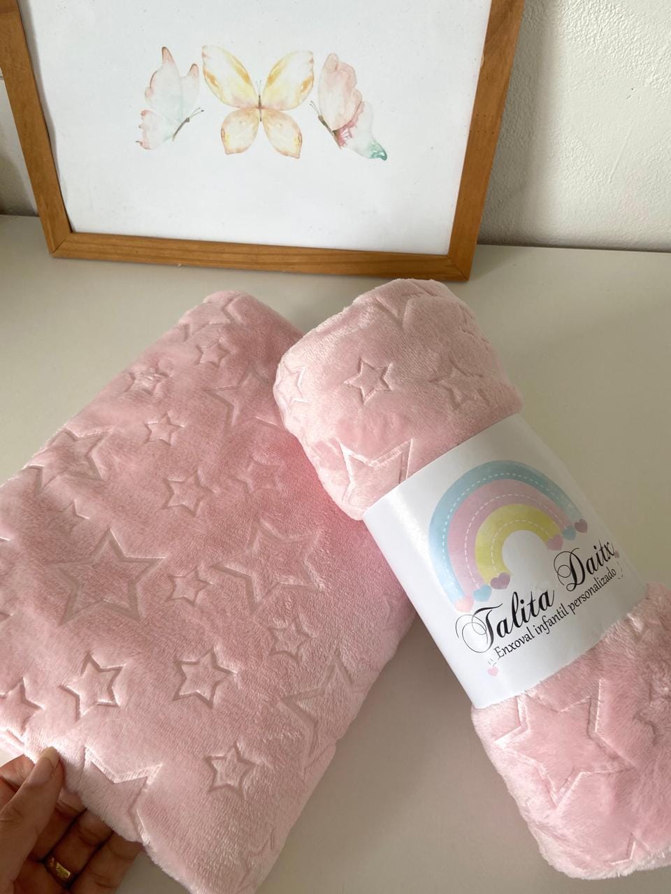 manta fleece rosa estrelinha